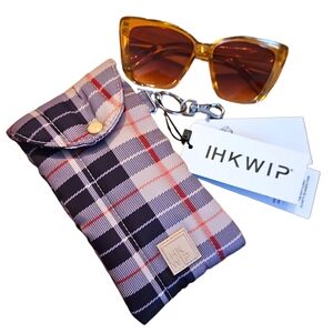 IHKWIP soft lined clarity glasses case (NWT) & Large Tan Translucent Sunglasses